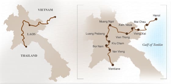 Cycling tour map of Laos