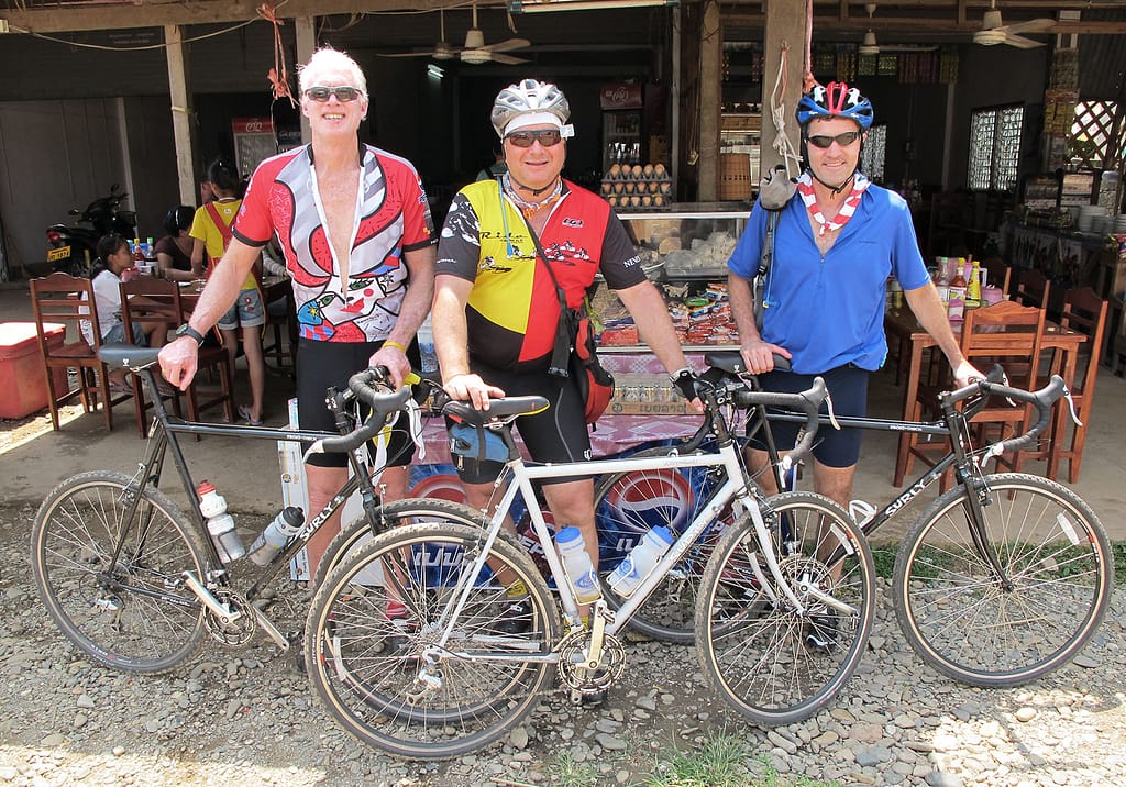 Cyclists taking break in Laos
